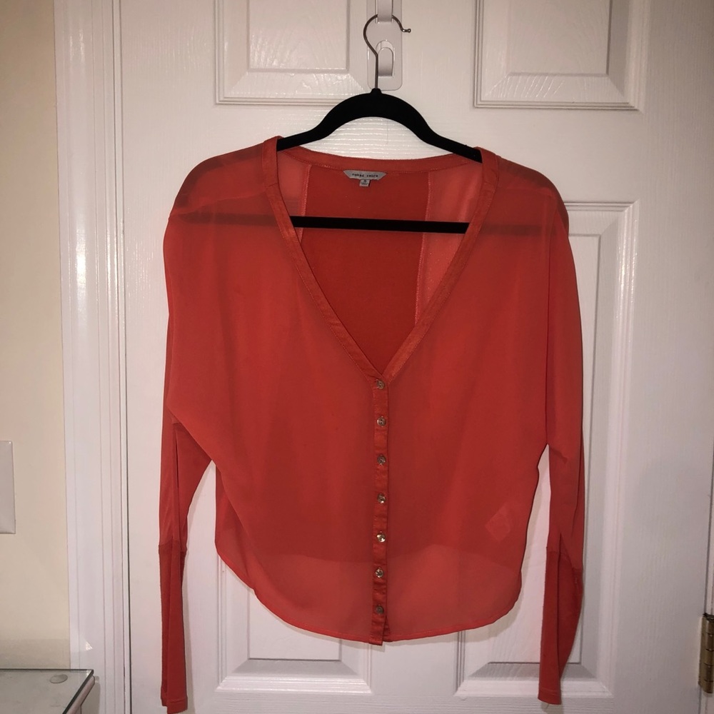 Naked Zebra coral long sleeve button down top